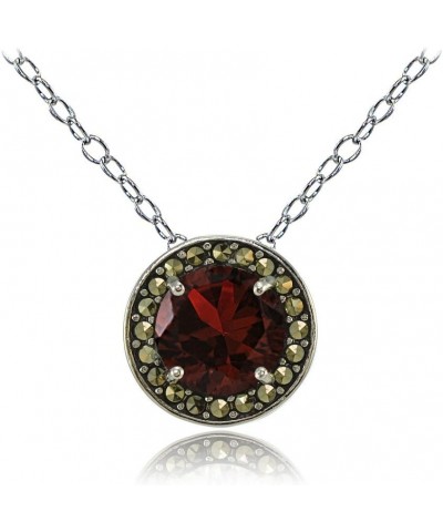 Sterling Silver Gemstone and Marcasite Halo Birthstone Necklaces Garnet $19.35 Necklaces