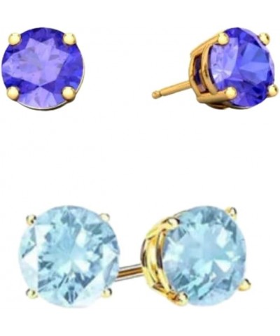 14k Yellow Gold Plated 4Ct Created Tanzanite And Aquamarine 2 Pair Round Stud Earrings $7.79 Earrings