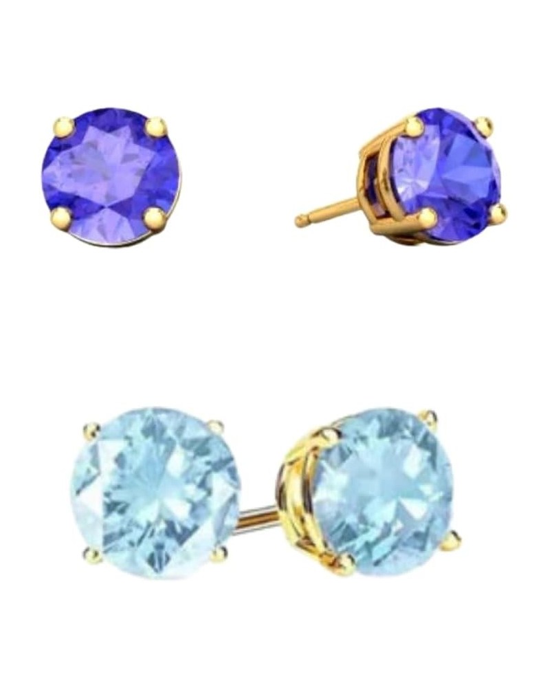 14k Yellow Gold Plated 4Ct Created Tanzanite And Aquamarine 2 Pair Round Stud Earrings $7.79 Earrings