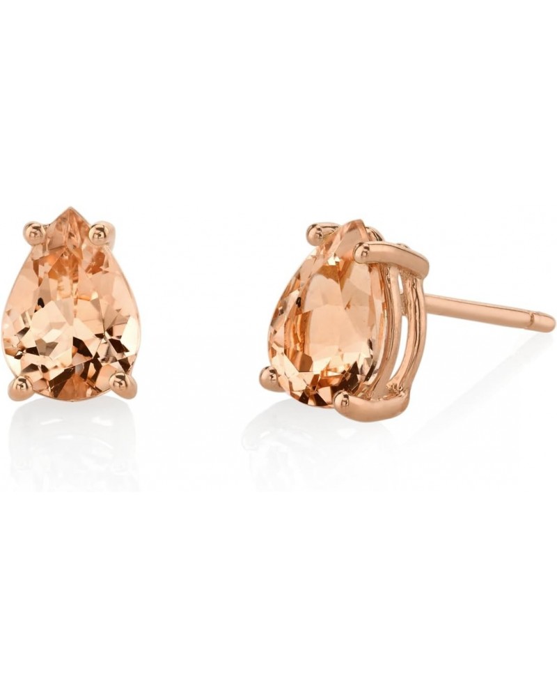 Morganite Earrings for Women in 14 Karat Rose Gold, Classic Solitaire Studs, 7x5mm Pear Shape, 1.50 Carats total, Friction Ba...