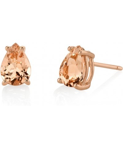 Morganite Earrings for Women in 14 Karat Rose Gold, Classic Solitaire Studs, 7x5mm Pear Shape, 1.50 Carats total, Friction Ba...