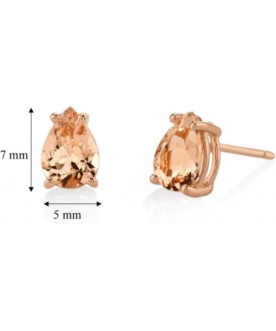 Morganite Earrings for Women in 14 Karat Rose Gold, Classic Solitaire Studs, 7x5mm Pear Shape, 1.50 Carats total, Friction Ba...