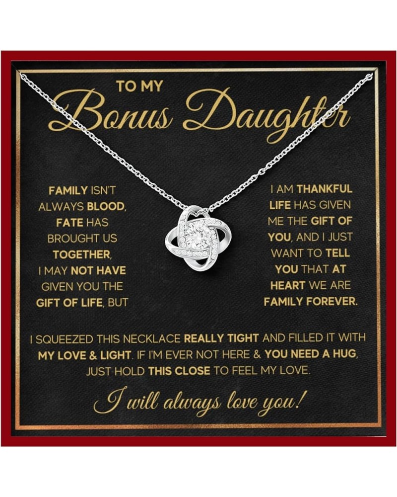 Bonus Daughter Necklace Birthday Graduation Christmas Gift with Message Card and LED Jewelry Box Gift Pendant for Step Daught...