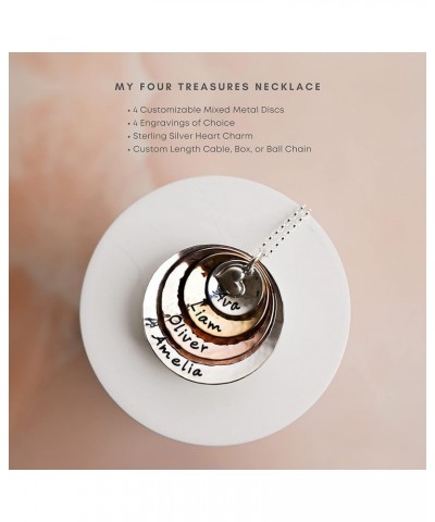 My Four Treasures Personalized Necklace with 4 Customizable Discs in Sterling Silver, 14k Gold Plate and Rose Gold Plate with...