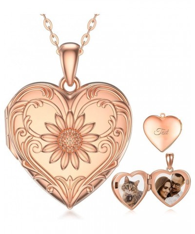 10K 14K 18K Solid Gold Heart Locket That Holds Pictures Personalized Sunflower/Starburst/Cross/Rose/Wings/Lotus/Butterfly/Tur...