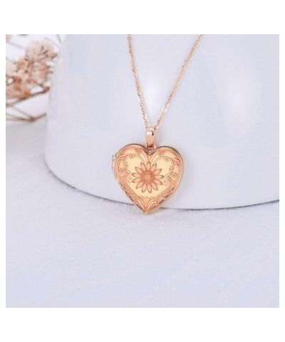 10K 14K 18K Solid Gold Heart Locket That Holds Pictures Personalized Sunflower/Starburst/Cross/Rose/Wings/Lotus/Butterfly/Tur...