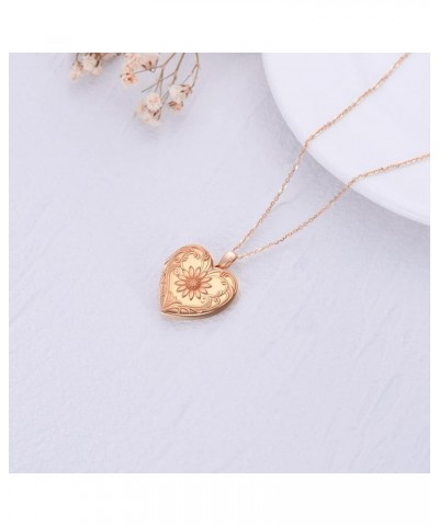 10K 14K 18K Solid Gold Heart Locket That Holds Pictures Personalized Sunflower/Starburst/Cross/Rose/Wings/Lotus/Butterfly/Tur...