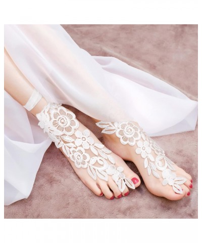 2 Pairs Lace Barefoot Sandals Sexy Lace Barefoot Embroidery Anklet with Toe Ring Vintage Floral Lace Anklet Slave Barefoot Sa...