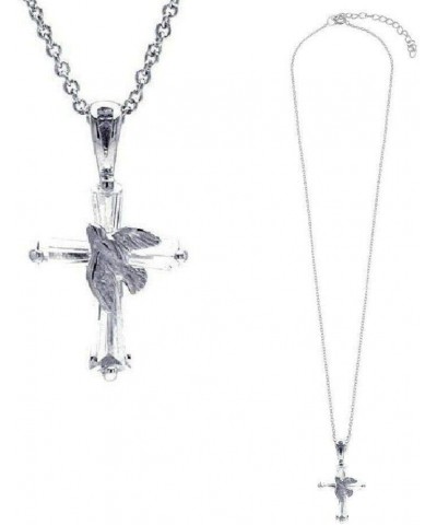 Sterling Silver Necklace w/CZ Stones Cross Dove Pendant $9.66 Necklaces