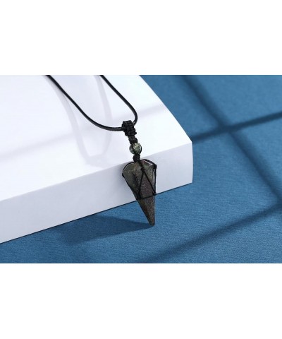 Healing Crystal Stone Pointed Necklace Adjustable Black Rope Natural Gemstone Pendant Necklaces Jewelry for Men Women Red-Blo...