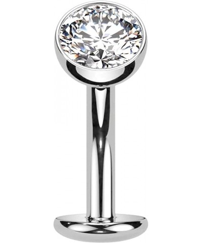 Titanium Threadless Convex Base Floating Belly Ring With Bezel Round CZ Top Clear $11.96 Body Jewelry