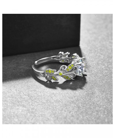 925 Sterling Silver Leaf Birthstone Rings Adjustable Open Ring for Women with Jewelry Box Size 7-9 Style 4-08. August $14.96 ...