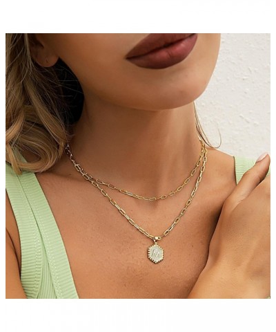 Initial Necklaces for Women Trendy,14K Real Gold Plated Layered Dainty Choker Necklace Cubic Zirconia Coin Letter Pendant Jew...