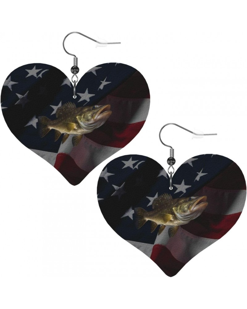 Walleye Fish Earings For Women Leather Heart Ladies Dangle $10.75 Earrings