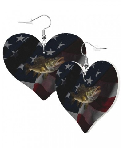 Walleye Fish Earings For Women Leather Heart Ladies Dangle $10.75 Earrings