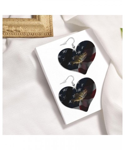 Walleye Fish Earings For Women Leather Heart Ladies Dangle $10.75 Earrings