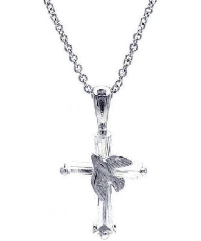 Sterling Silver Necklace w/CZ Stones Cross Dove Pendant $9.66 Necklaces