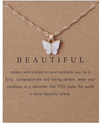 Sweet Cute Colorful Butterfly Adjustable Clavicle Chain Lightweight Arcylic Insect Necklace with Message Card Friendship Good...