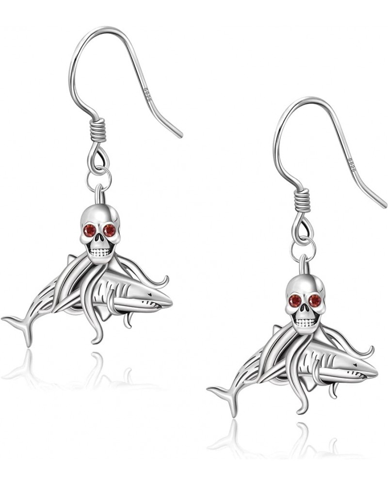 925 Sterling Silver Skull Shark Earrings For Women 3 Skull Shark Earrings $20.51 Earrings