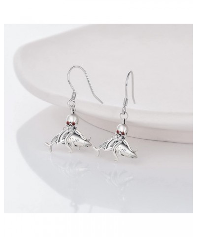 925 Sterling Silver Skull Shark Earrings For Women 3 Skull Shark Earrings $20.51 Earrings