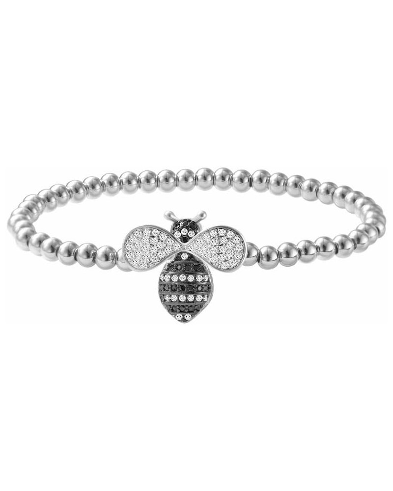 Women's CZ Honey Bee Charm Bead Stretchable Ball Chain Bangle Bracelet Silver $13.80 Bracelets