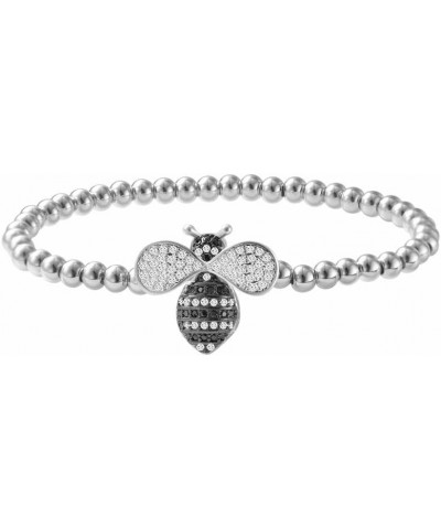 Women's CZ Honey Bee Charm Bead Stretchable Ball Chain Bangle Bracelet Silver $13.80 Bracelets