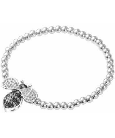 Women's CZ Honey Bee Charm Bead Stretchable Ball Chain Bangle Bracelet Silver $13.80 Bracelets