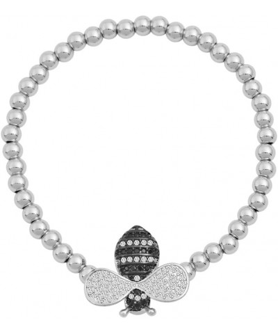 Women's CZ Honey Bee Charm Bead Stretchable Ball Chain Bangle Bracelet Silver $13.80 Bracelets