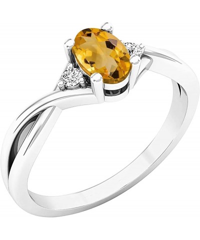 6X4mm Oval Gemstone & Round White Diamond Engagement Ring for Women in 10K White Gold Citrine $111.49 Rings