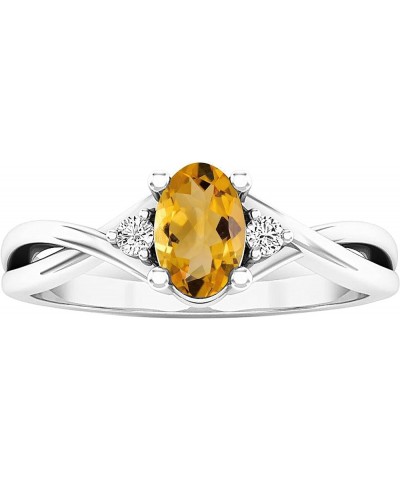 6X4mm Oval Gemstone & Round White Diamond Engagement Ring for Women in 10K White Gold Citrine $111.49 Rings