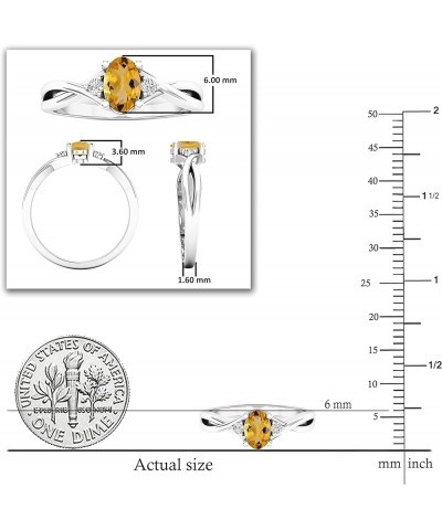 6X4mm Oval Gemstone & Round White Diamond Engagement Ring for Women in 10K White Gold Citrine $111.49 Rings