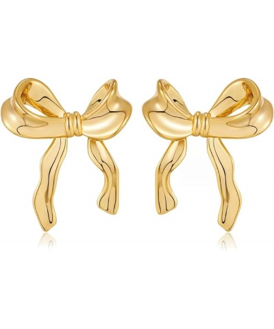 Bow Earrings for Women Trendy, Hypoallergenic Small Cute Statement Ribbon Stud Earrings for Women Teen Girls Gold/Sliver gold...