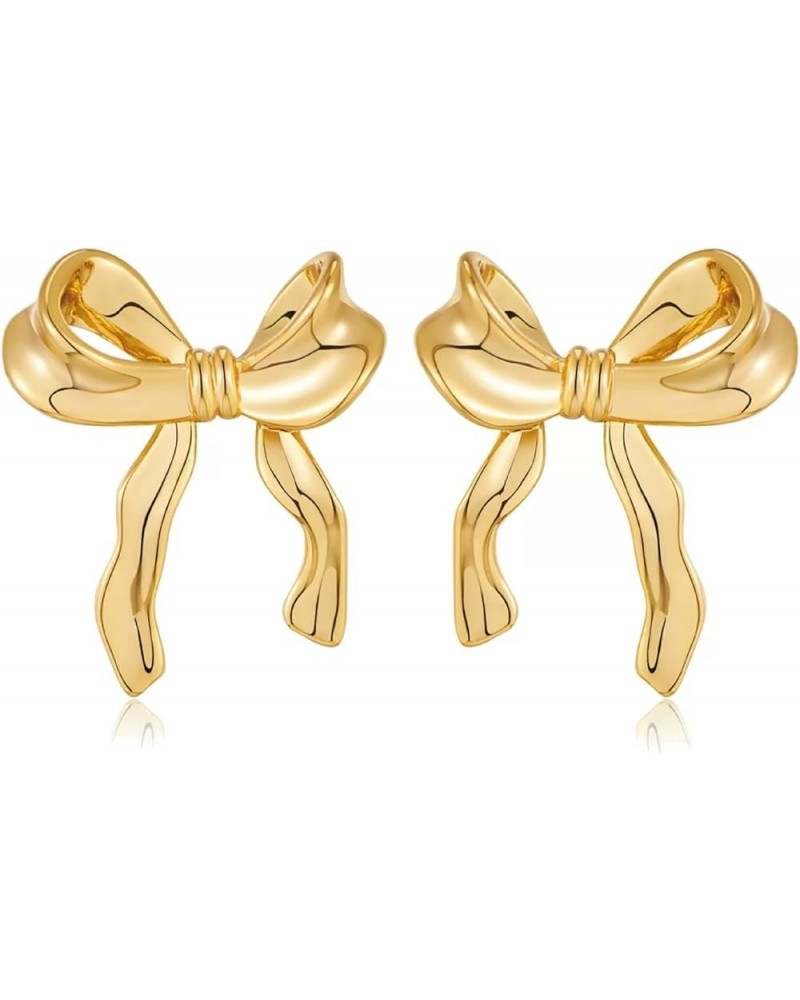 Bow Earrings for Women Trendy, Hypoallergenic Small Cute Statement Ribbon Stud Earrings for Women Teen Girls Gold/Sliver gold...