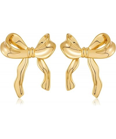 Bow Earrings for Women Trendy, Hypoallergenic Small Cute Statement Ribbon Stud Earrings for Women Teen Girls Gold/Sliver gold...