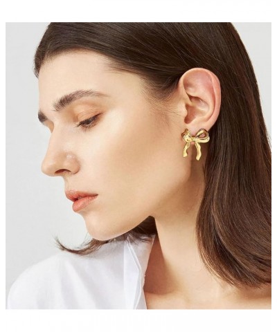 Bow Earrings for Women Trendy, Hypoallergenic Small Cute Statement Ribbon Stud Earrings for Women Teen Girls Gold/Sliver gold...