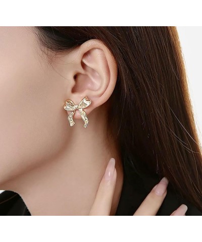 Bow Earrings for Women Trendy, Hypoallergenic Small Cute Statement Ribbon Stud Earrings for Women Teen Girls Gold/Sliver gold...