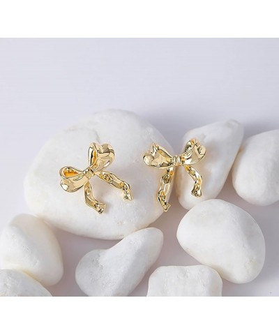 Bow Earrings for Women Trendy, Hypoallergenic Small Cute Statement Ribbon Stud Earrings for Women Teen Girls Gold/Sliver gold...