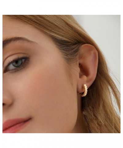 18K Gold Plated Huggie Earrings with Shining Cubic Zriconia Geometry Beads Star Hoop Earrings for Women Hearts GD $11.36 Earr...