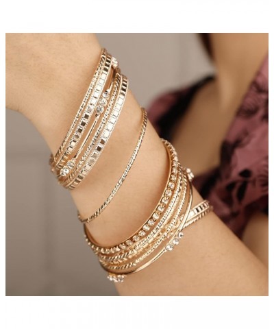 13pcs Boho Silver Bracelet Set for Women Girls Crystal Beads Stackable Bangle Hand Chain Punk Jewelry for Party Gold $9.17 Br...