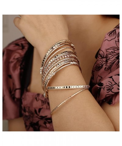 13pcs Boho Silver Bracelet Set for Women Girls Crystal Beads Stackable Bangle Hand Chain Punk Jewelry for Party Gold $9.17 Br...