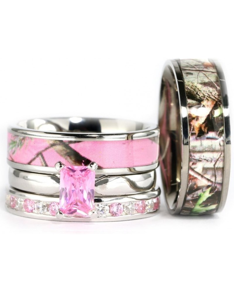 4pcs His Hers Camo Pink Radiant Stainless Steel Sterling Silver Wedding Ring Set Size His 08, Hers 07 $38.40 Bracelets