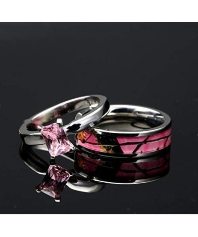 4pcs His Hers Camo Pink Radiant Stainless Steel Sterling Silver Wedding Ring Set Size His 08, Hers 07 $38.40 Bracelets