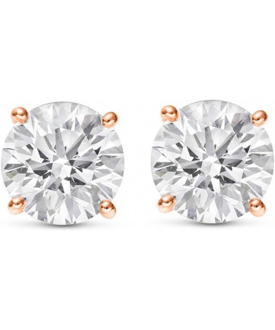 Natural Round Brilliant Solitaire Diamond Stud Earrings for Women 4 Prong Push Back (I-J Color I1 Clarity) 2.0 Carat 14K Rose...