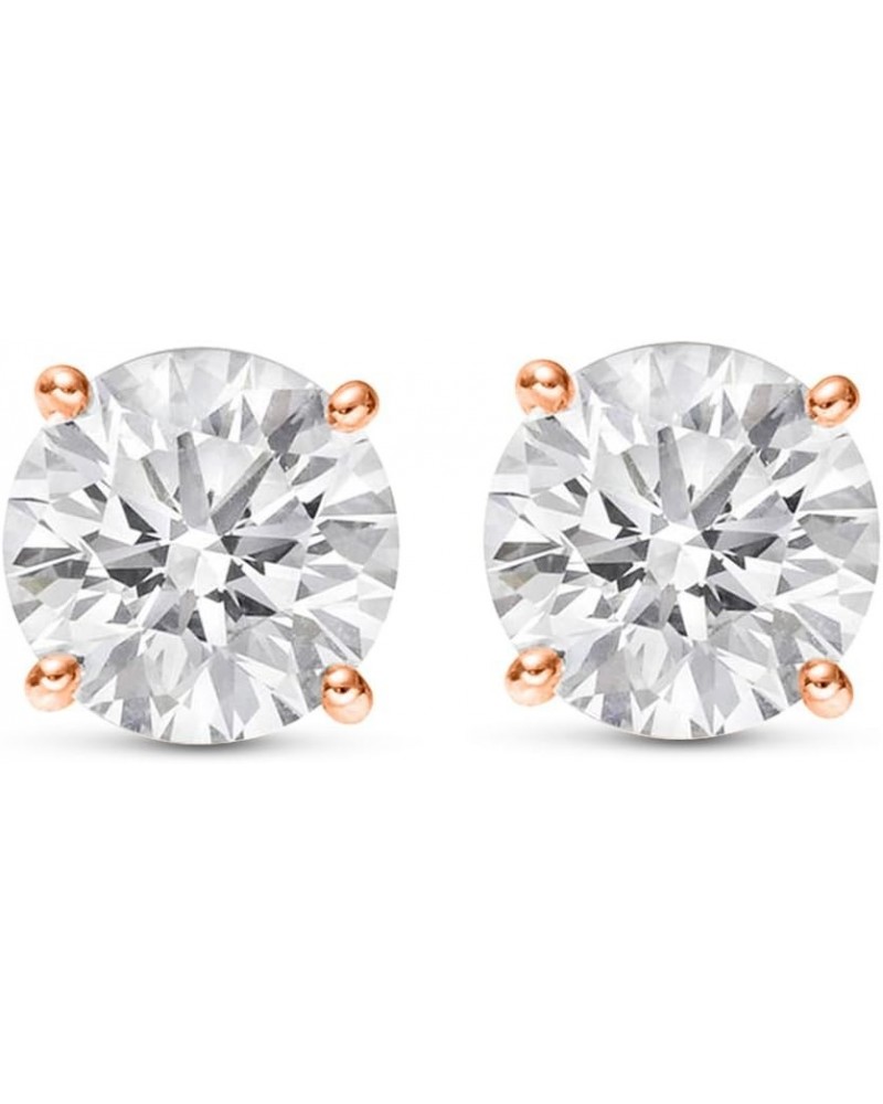 Natural Round Brilliant Solitaire Diamond Stud Earrings for Women 4 Prong Push Back (I-J Color I1 Clarity) 2.0 Carat 14K Rose...