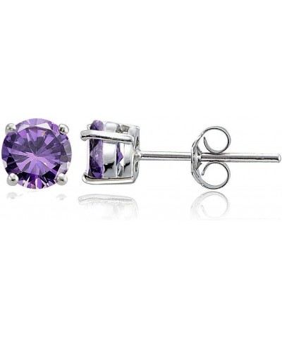 Solitaire Stud Post Earrings Round Simulated Amethyst 925 Sterling Silver Choose Color 7MM Simulated Amethyst $10.43 Earrings