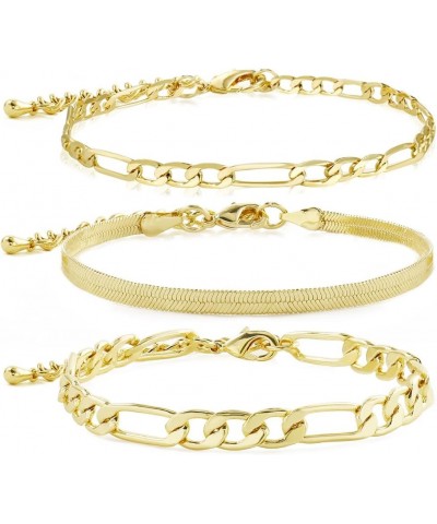 Gold Chain Bracelets Set for Women 14K Real Gold Plated Link Chain Trendy Stackable Bracelets for Women Gold - 3 Piece Set $1...