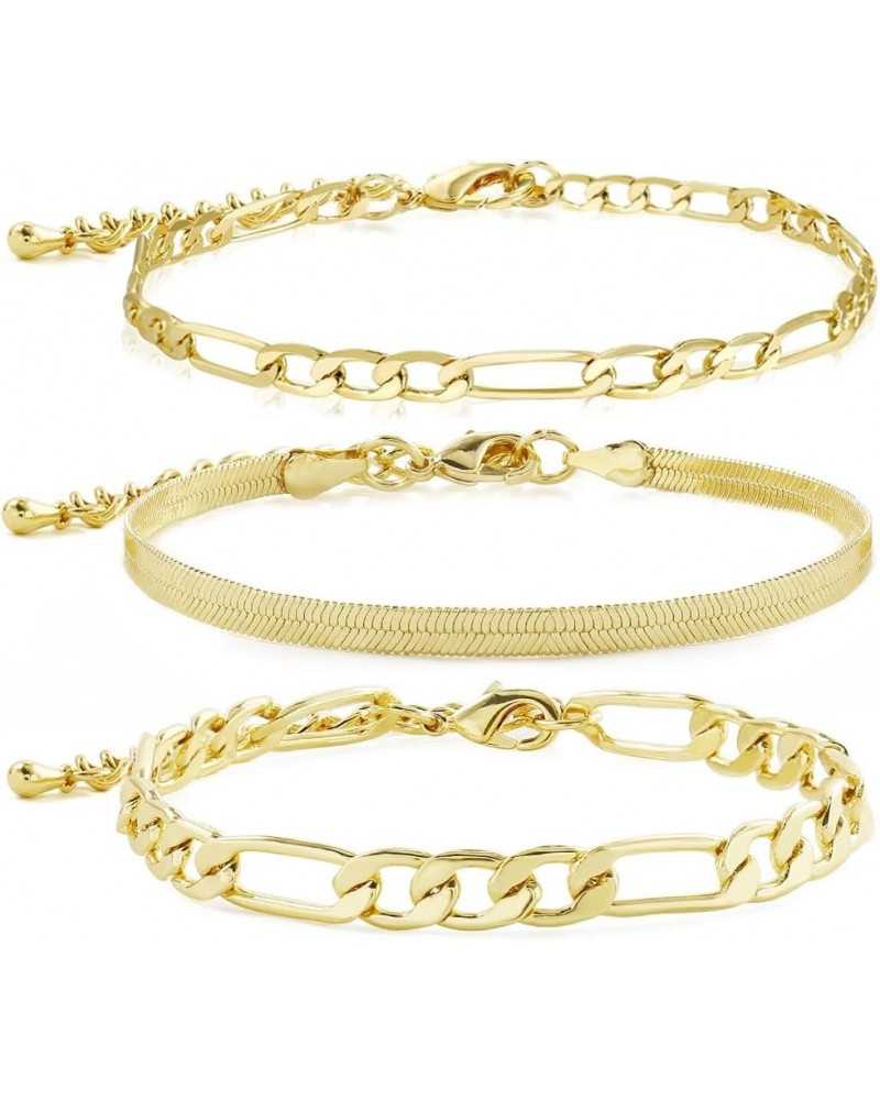 Gold Chain Bracelets Set for Women 14K Real Gold Plated Link Chain Trendy Stackable Bracelets for Women Gold - 3 Piece Set $1...