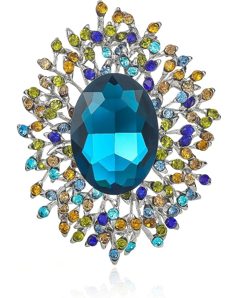 Elegant Colorful Cubic Zirconia Crystal Bright Rhinestone Brooch Pins for Women Grils Blue $7.64 Brooches & Pins