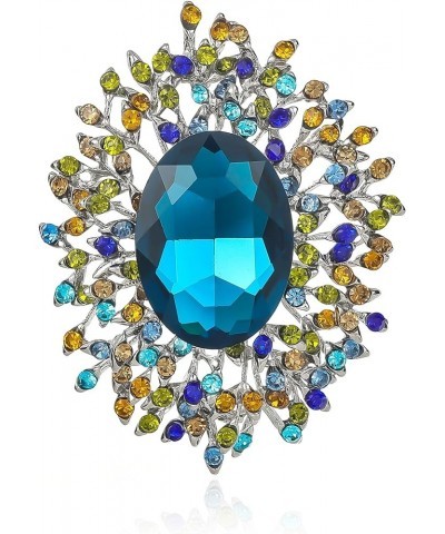 Elegant Colorful Cubic Zirconia Crystal Bright Rhinestone Brooch Pins for Women Grils Blue $7.64 Brooches & Pins