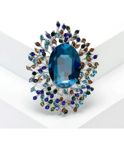 Elegant Colorful Cubic Zirconia Crystal Bright Rhinestone Brooch Pins for Women Grils Blue $7.64 Brooches & Pins